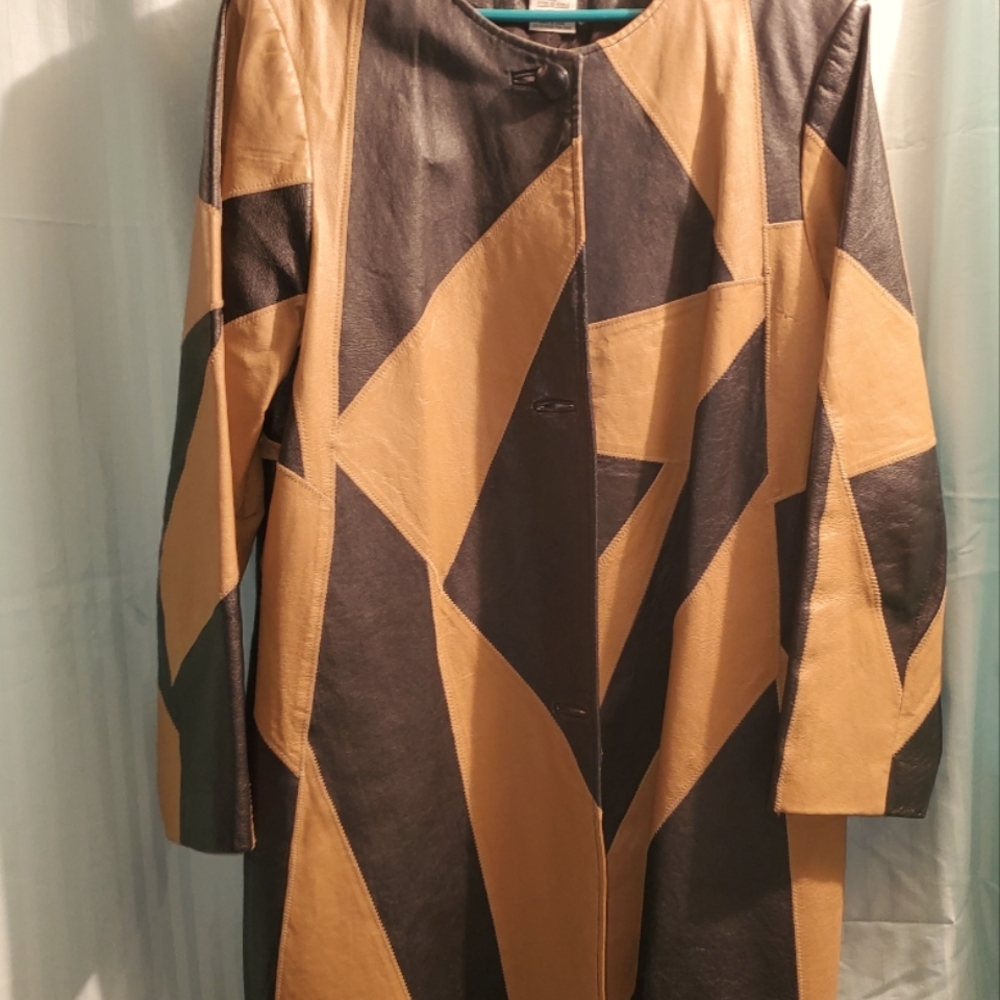 Geometric Tan and Black Women's Coat